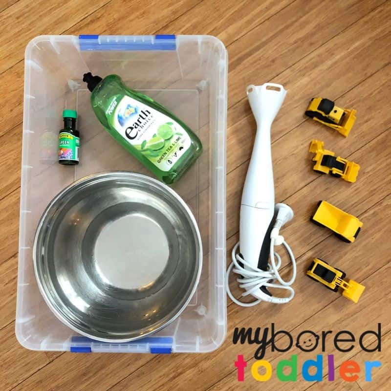 soap foam construction sensory bin what you need