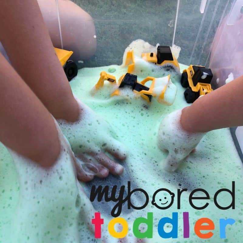 soap foam & construction trucks sensory play small world