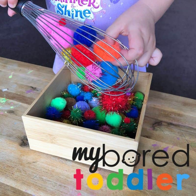 pom pom whisk toddler activity idea to do at home