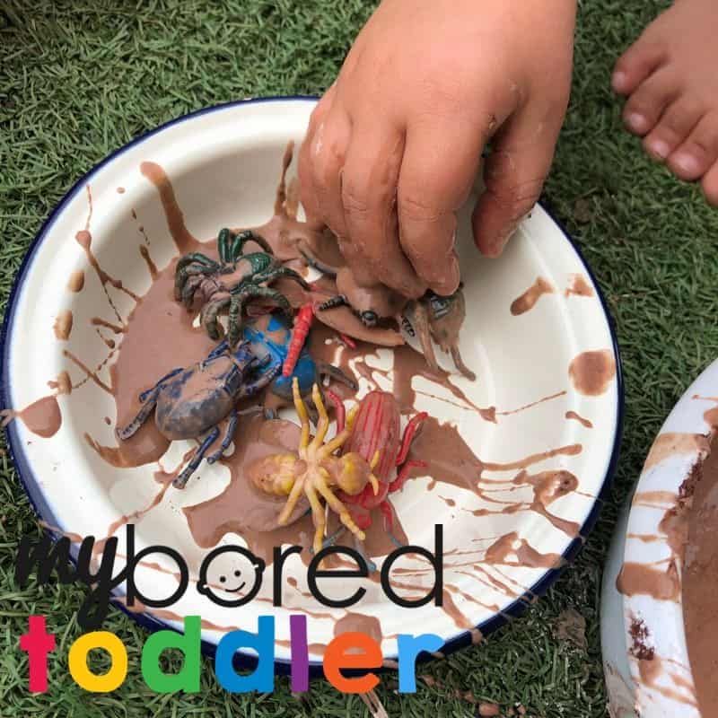 bugs in mud messy play idea for toddlers to do at home