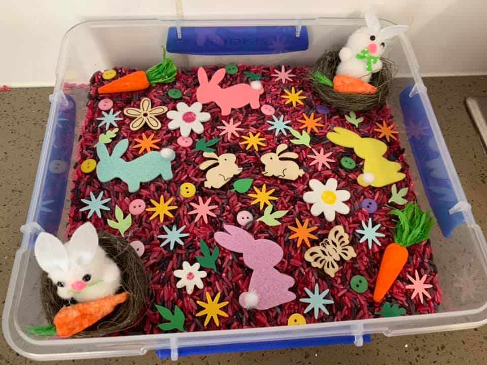 rabbit themed sensory bin