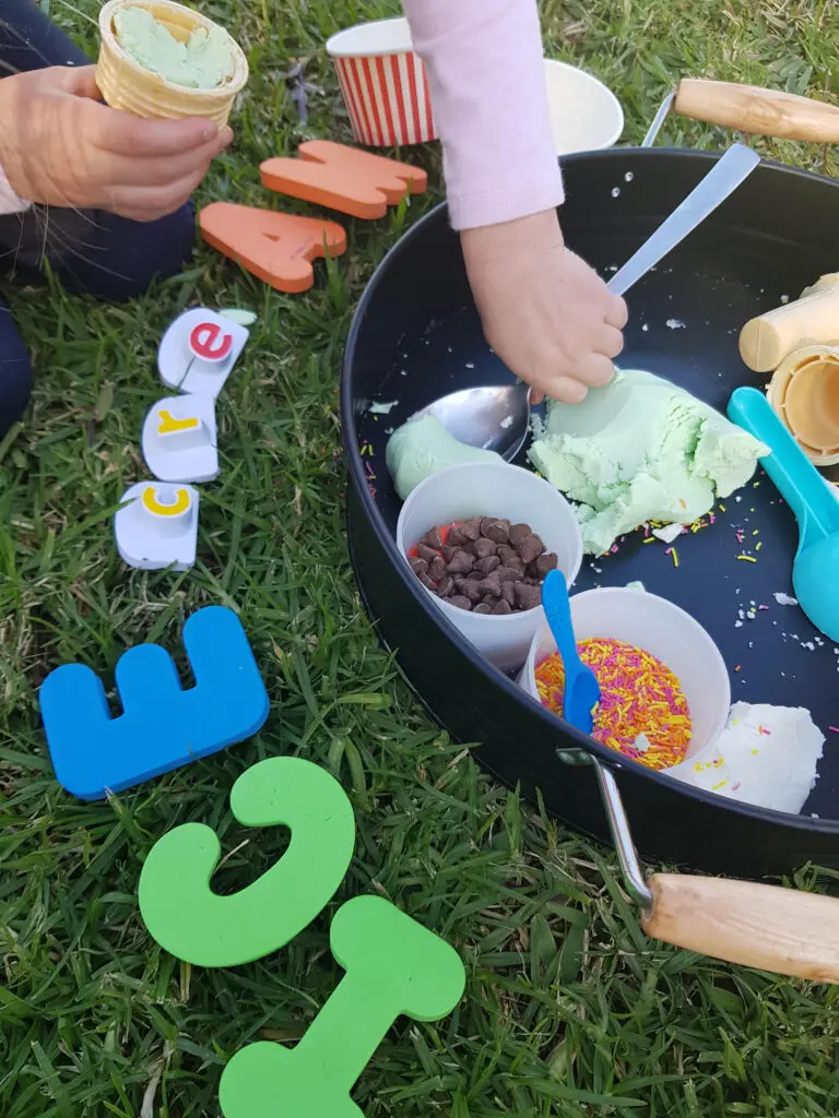 ice cream dough edible sensory bin for toddlers preschoolers