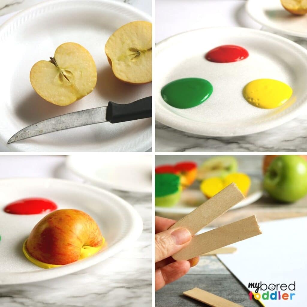 how to do apple stamping a fun fall activity for toddlers