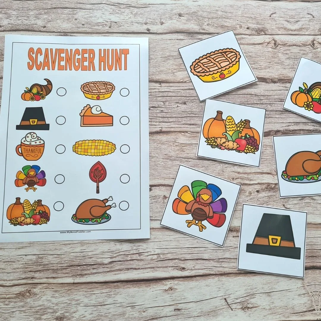 free printable Thanksgiving scavenger hunt for toddlers 