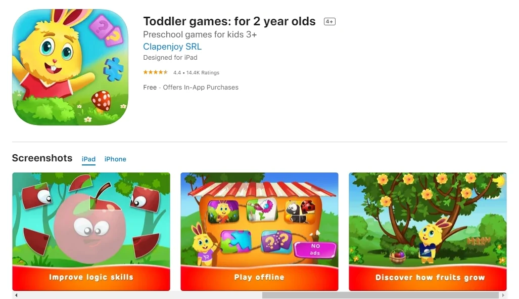 App store games for 2 year sale olds