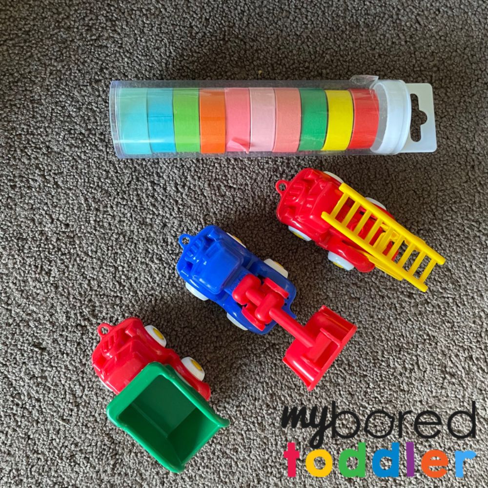 Colored Tape Race Tracks - My Bored Toddler Gross Motor Skill Activity!