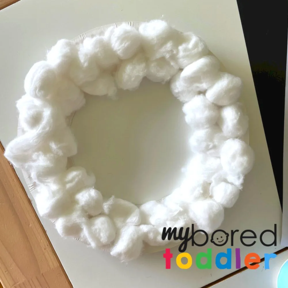 Paper Plate Cotton Ball Snowman Wreath