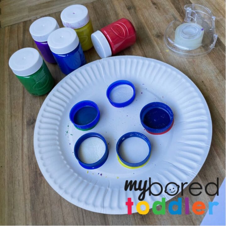 DIY Bottle Top Stamping Gift Wrap - My Bored Toddler