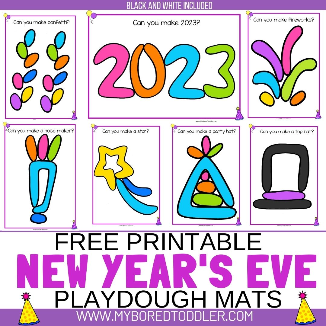 FREE Printable New Year's Eve Playdough Mats