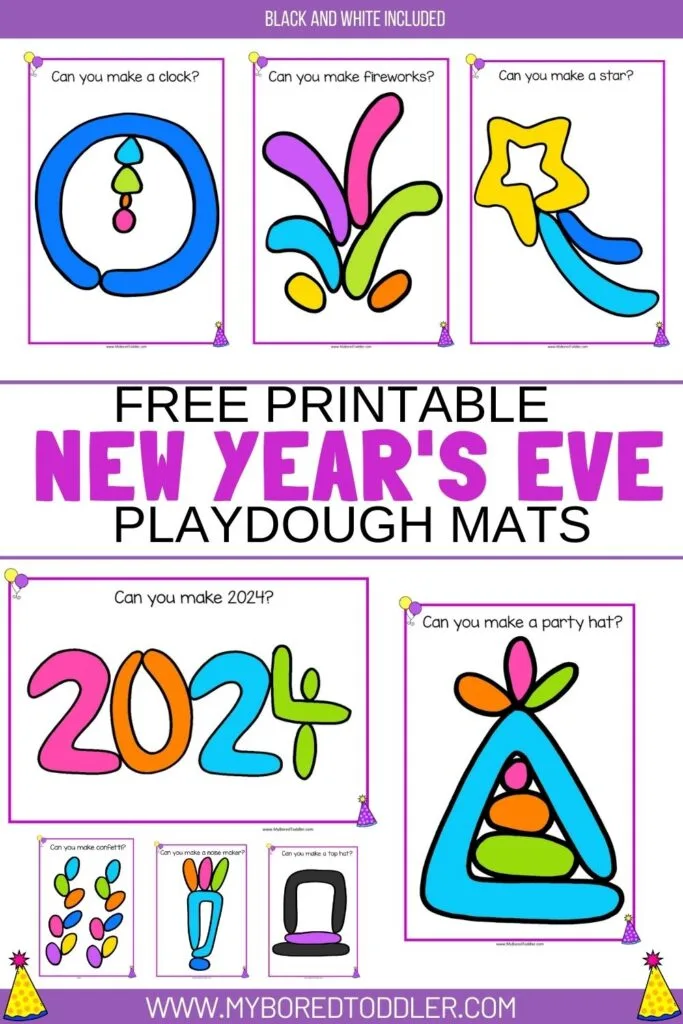 FREE Printable New Year's Eve Playdough Mats - My Bored Toddler
