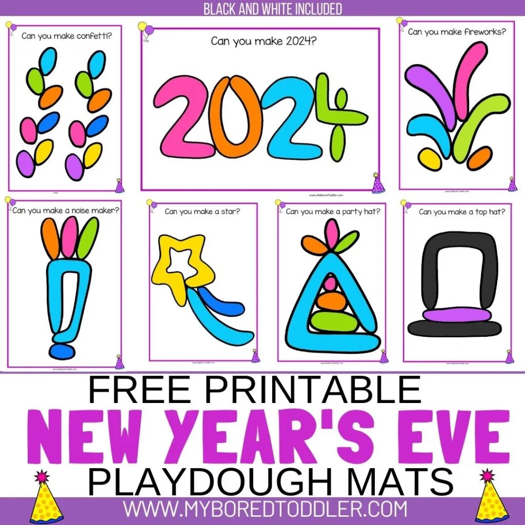 free printable new year's eve playdough mats for toddler preschool