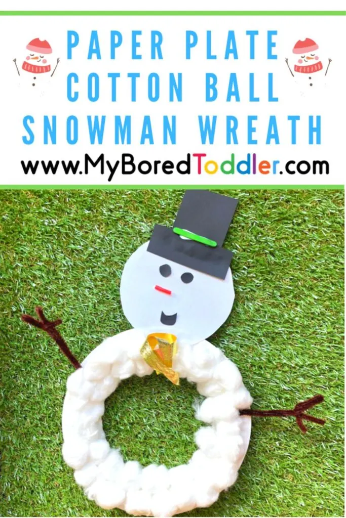 Paper Plate Cotton Ball Snowman Wreath - My Bored Toddler