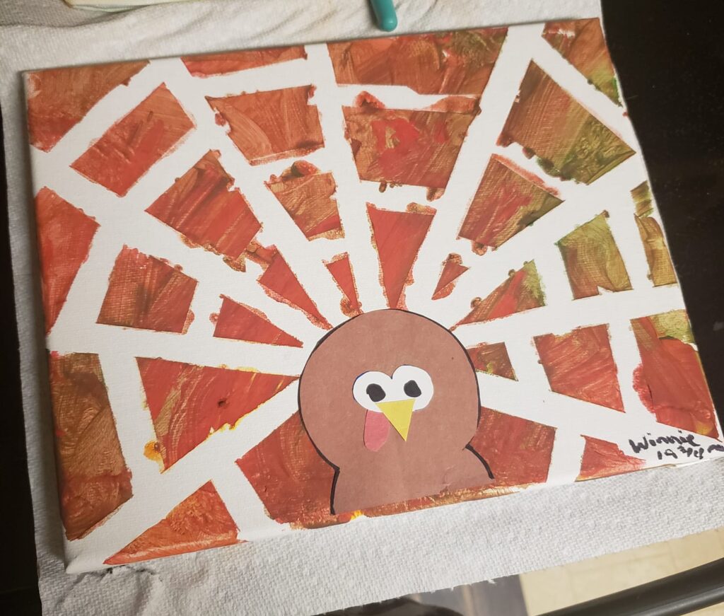 tape resist turkey craft for toddlers