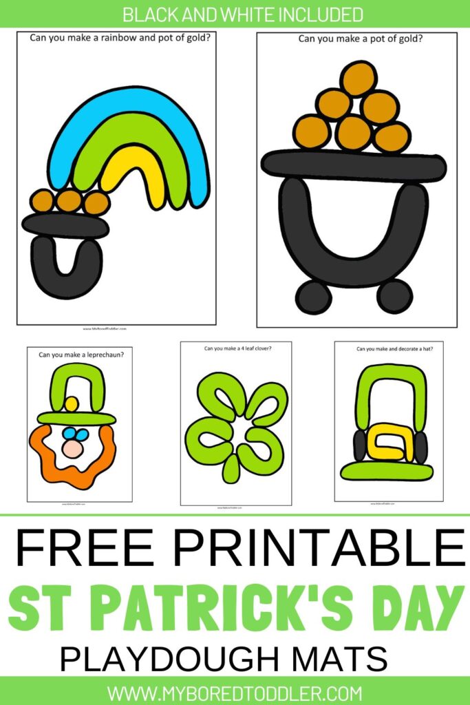 free printable St Patrick's Day playdough mats for toddlers and preschoolers 