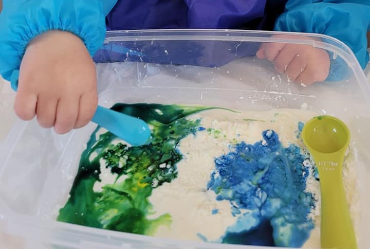 Earth Day Oobleck cornflour water and food coloring 