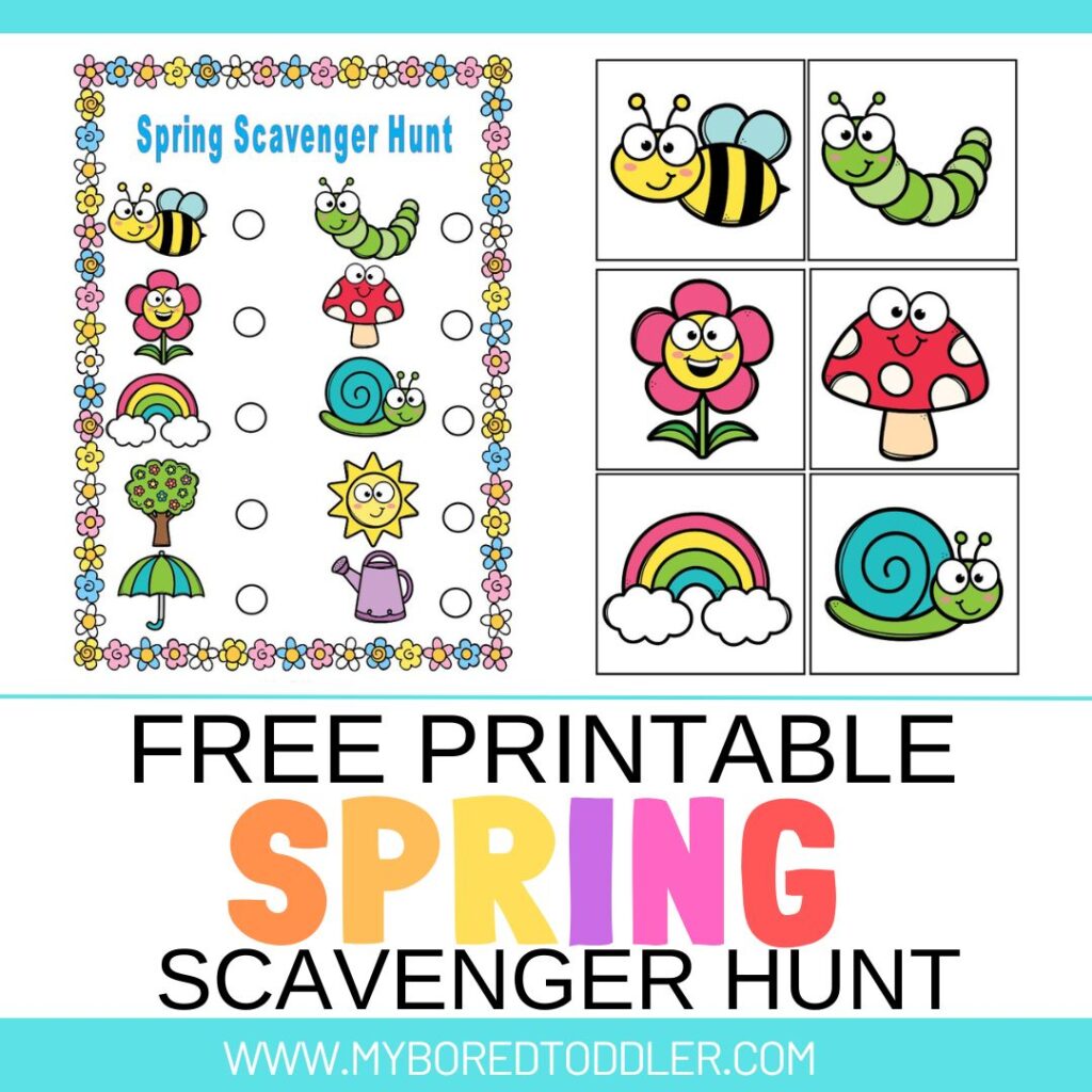 Free printable spring scavenger hunt for toddlers and preschoolers