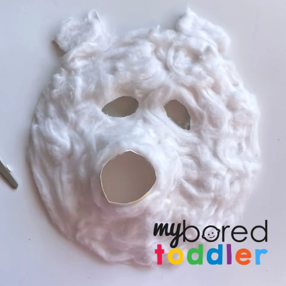 Paper Plate Cotton Ball Polar Bear Mask - My Bored Toddler