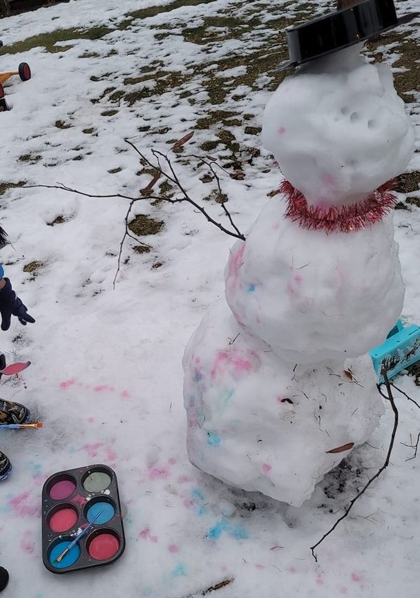 snow painting with a snowman 