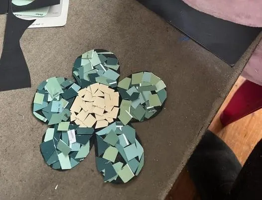 paint chip flower collage craft for toddlers 