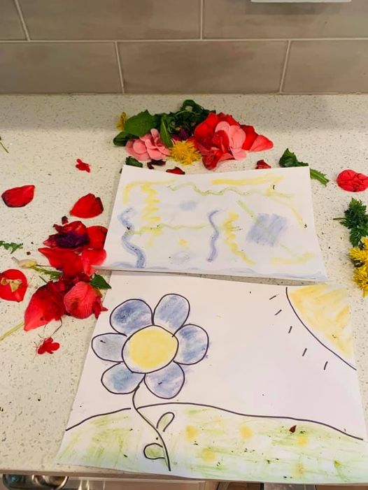 Painting with crushed flowers 