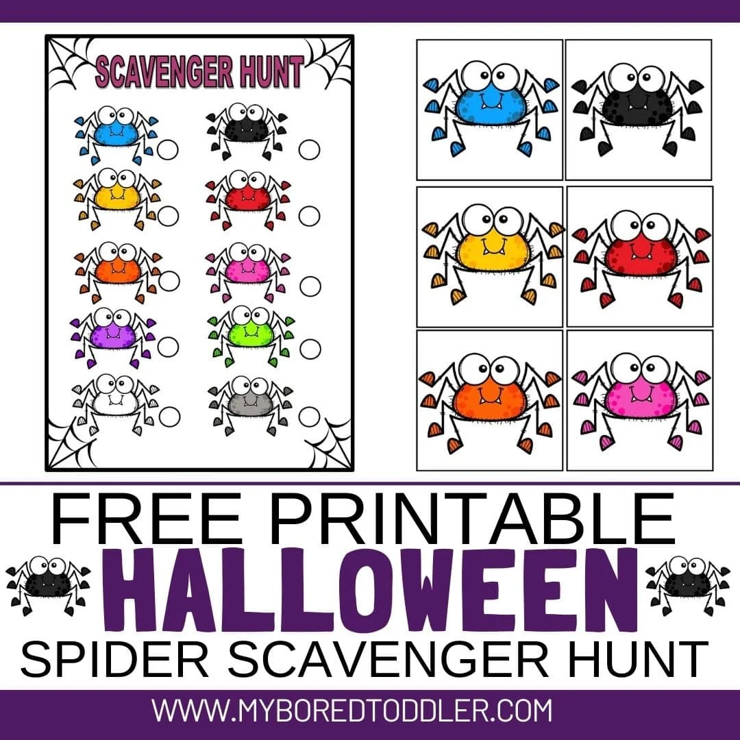 free printable Halloween spider scavenger hunt for toddlers preschool fun game activity center