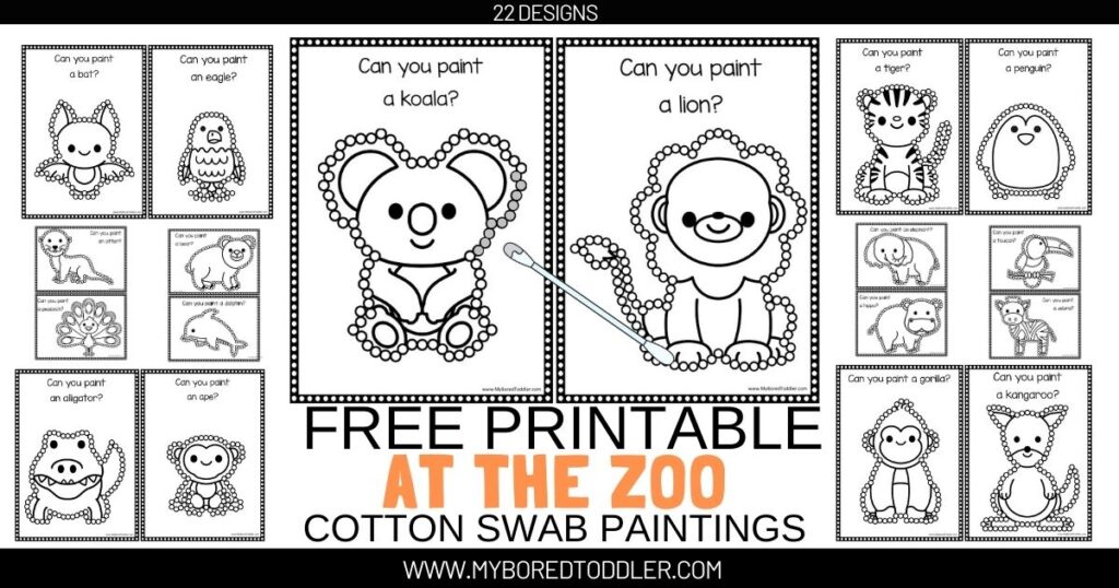 free printable cotton swab dot paintings zoo animals toddler preschool facebook