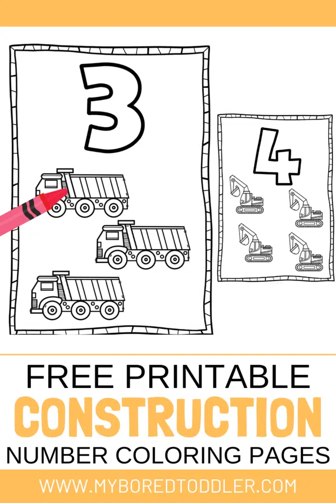 free printable construction themed number coloring pages for toddlers and preschoolers