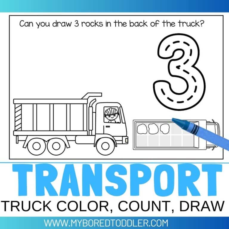TRANSPORT TRUCK COLOR COUNT DRAW NUMBERS TO TEN BLACK AND WHITE TODDLER ...