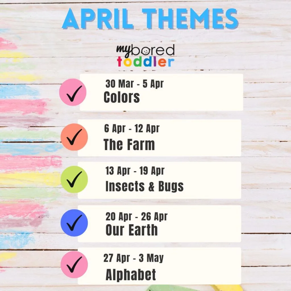 April Themes my bored toddler weekly activity guide