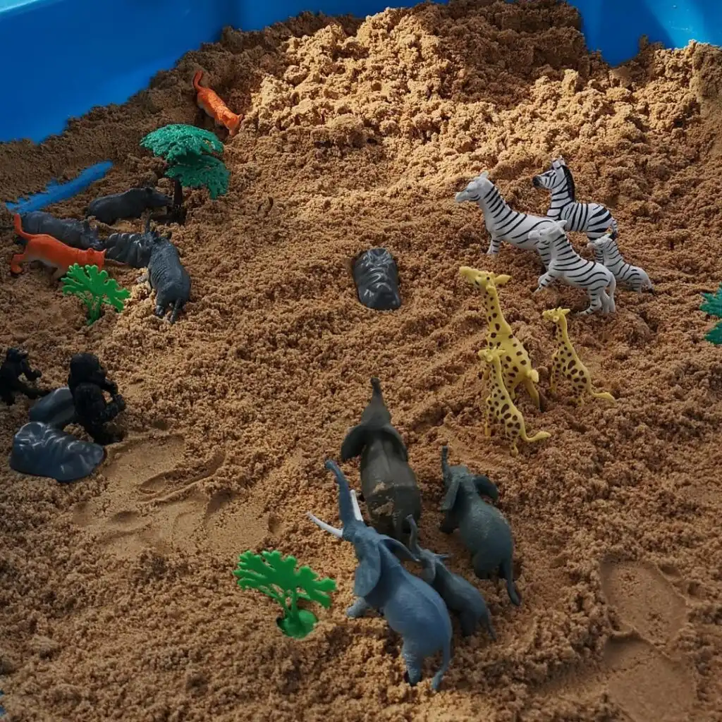jungle sand sensory bin