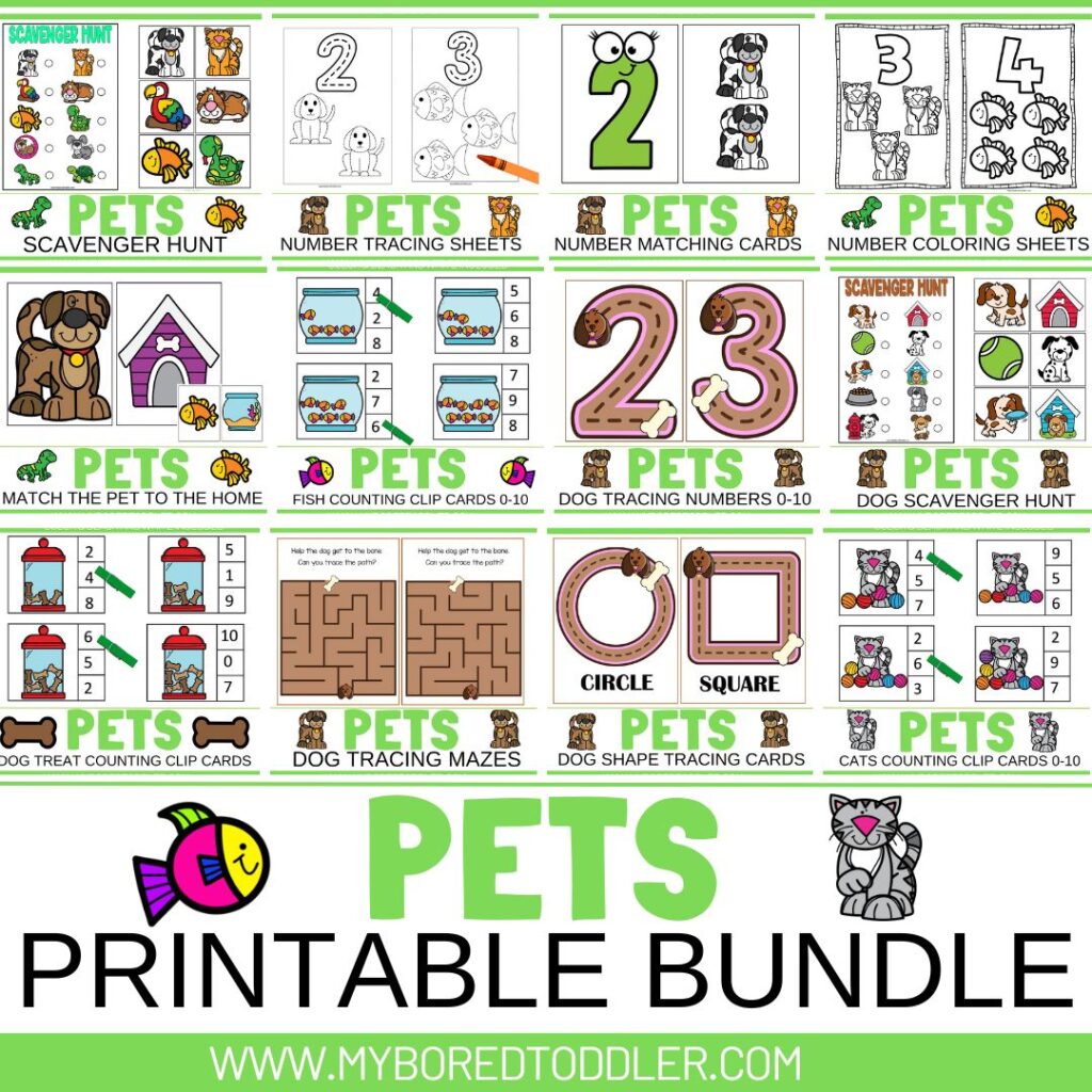 pet printable bundle for toddler and preschoolers 